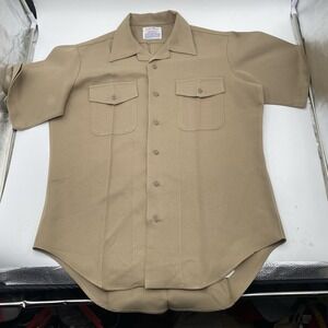 Vintage Creighton US Navy Official Uniform Shirt Khaki Half Sleeve Size Large